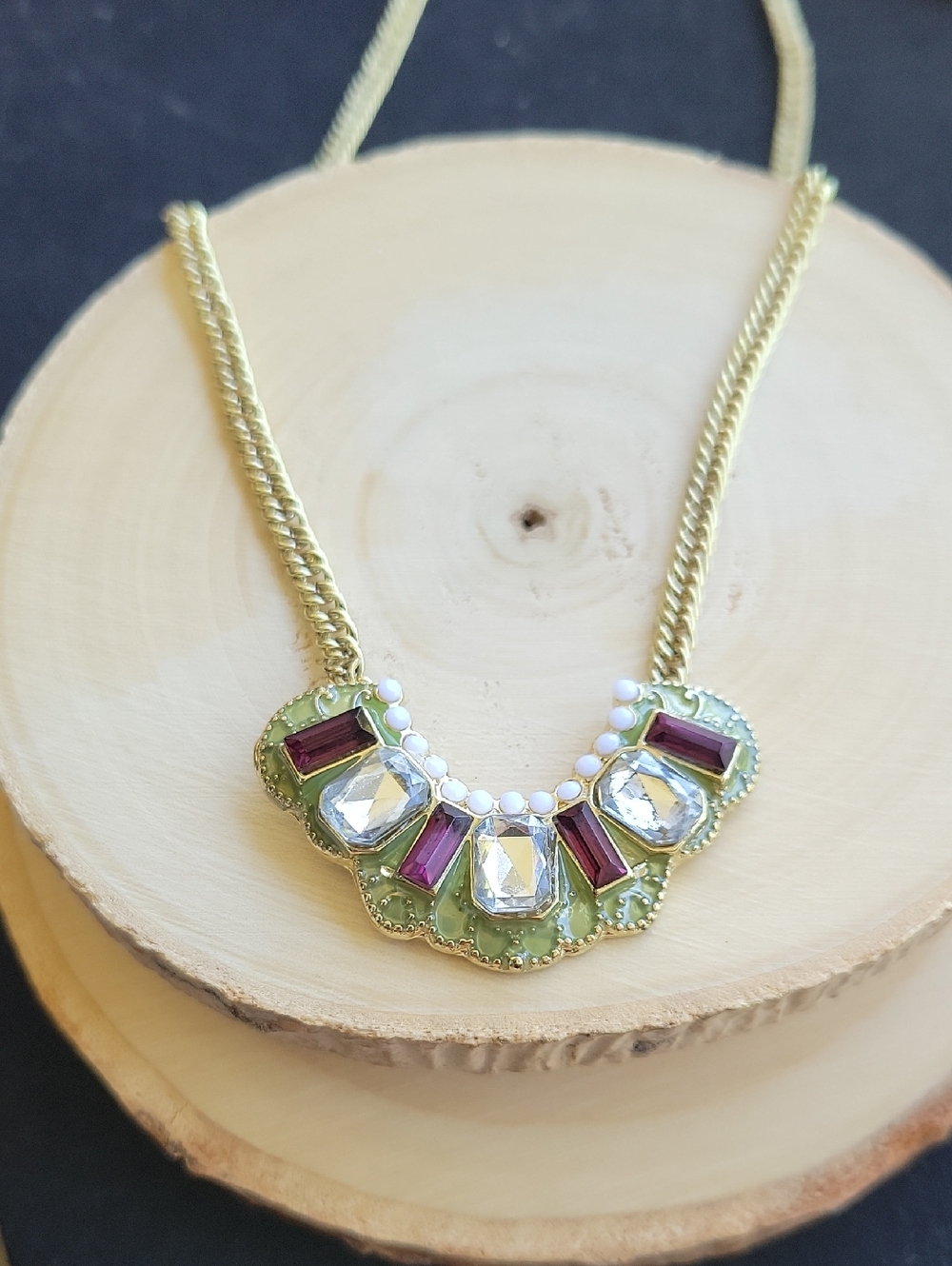 Delia*s Gold Tone Statement Necklace With 19"-22" Adj. Chain Gorgeous Stones
